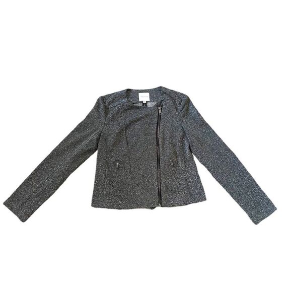 Catherine Malandrino Runway Style Tres Chic Tweed Gray Asymmetrical Moto Jacket - Picture 1 of 12